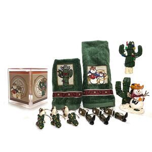 Snowman Cowboy Christmas Bathroom Decor Lot of 17